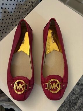 Michael Kors Red Leather MK Logo Ballet Flats